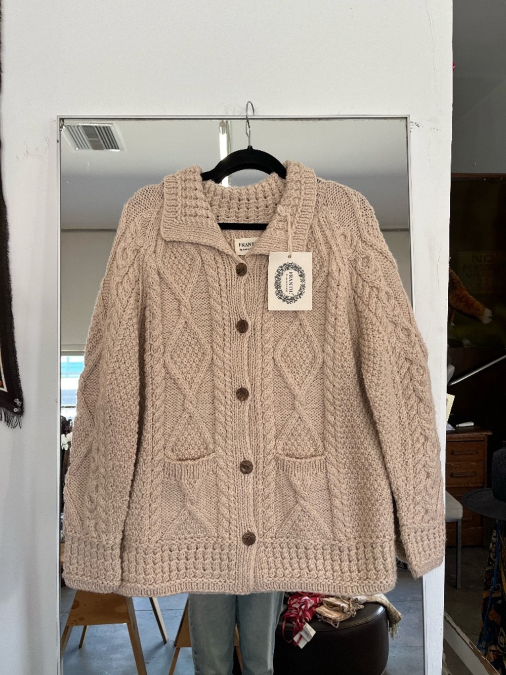 FRANTIC Button-Down "Ivory Cable" Sweater